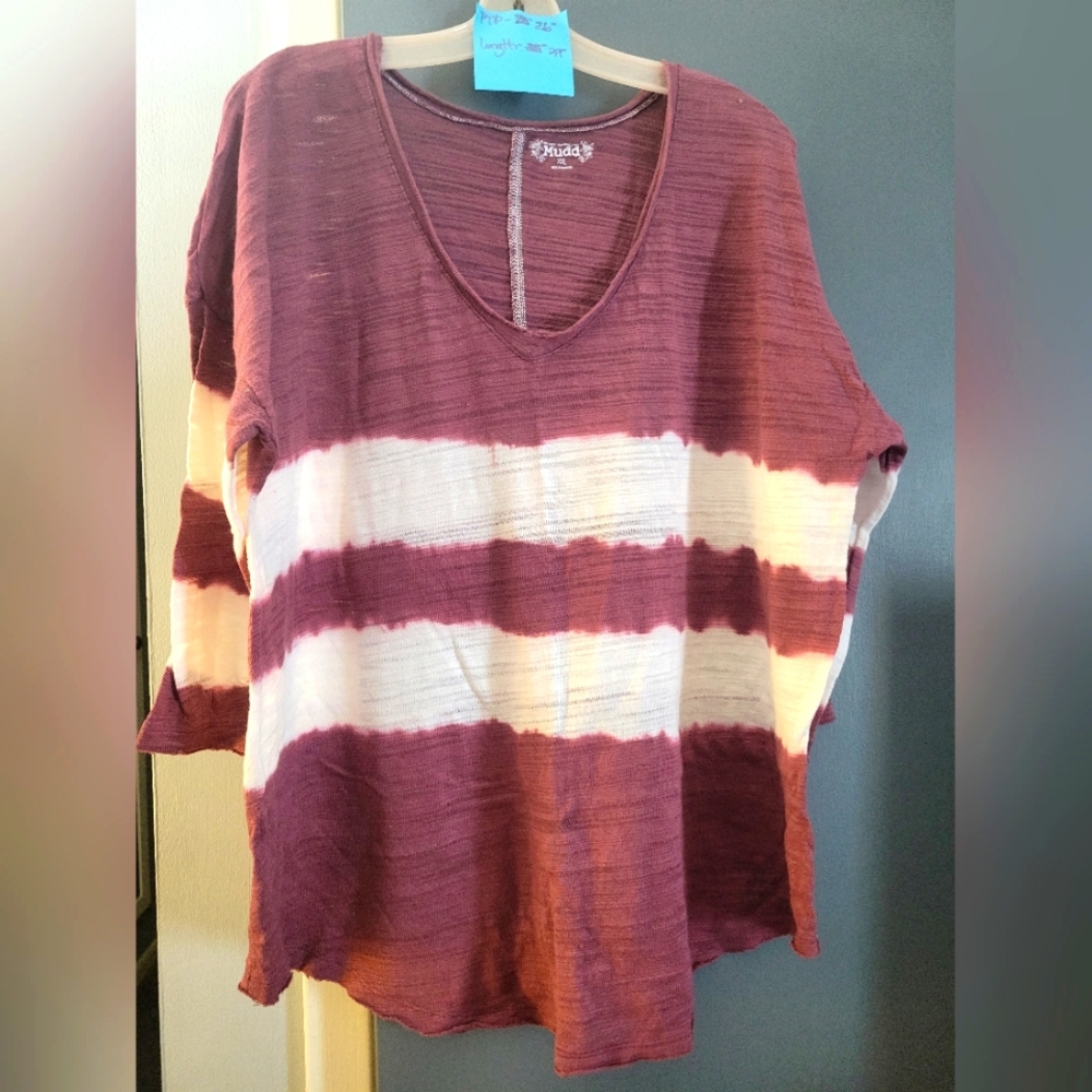 LIKE NEW Mudd SZ XXL Purple/ White Tie Dye Stripe 3/4 Sleeve Ltweight Sweater